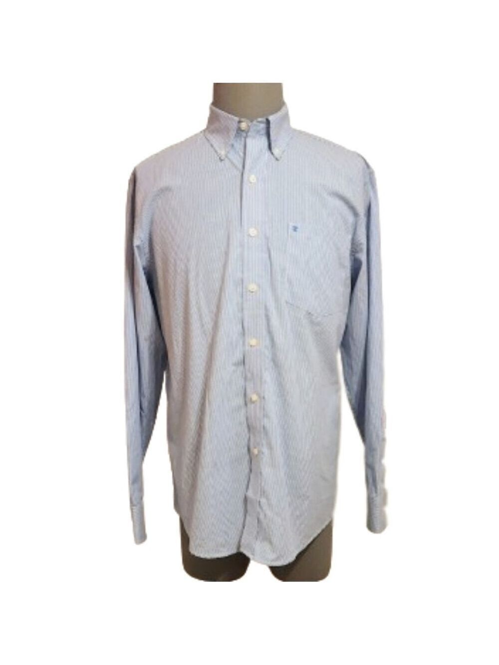 Izod Mens Shirt Medium Blue White Vertical Stripe